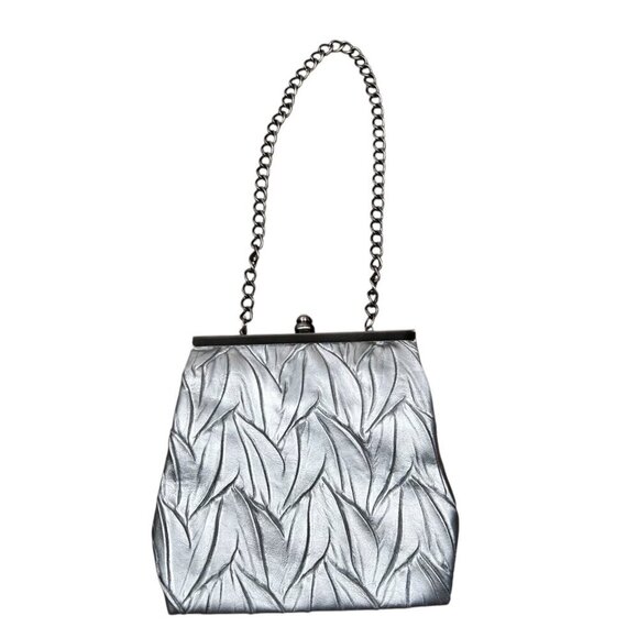 Jessica McClintock Silver Leaf Hideaway Chain Strap Clutch Bag Retro - Picture 2 of 6